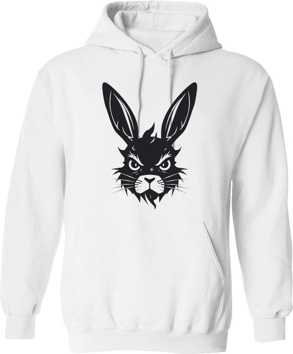Angry Black Rabbit Hoodie - Retro Graphic Pullover Hoodie for Men & Women - White