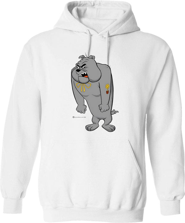 Angry Bulldog Hoodie - Retro Graphic Pullover Hoodie for Men & Women - White