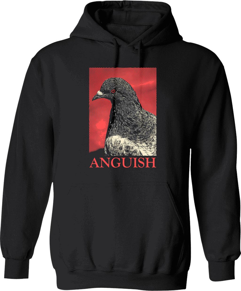 Anguish Pigeon Hoodie - Retro Graphic Pullover Hoodie for Men & Women - Black