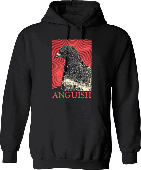 Anguish Pigeon Hoodie - Retro Graphic Pullover Hoodie for Men & Women - Black