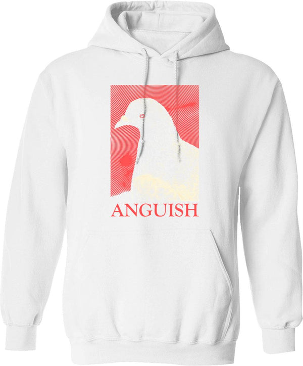 Anguish Pigeon Hoodie - Retro Graphic Pullover Hoodie for Men & Women - White