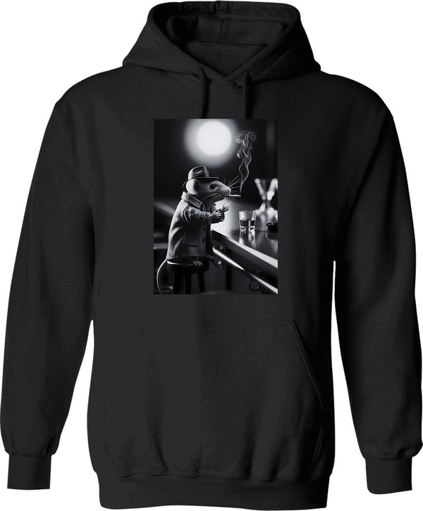 Animal Instinct - Mouse Noir Hoodie - Retro Graphic Pullover Hoodie for Men & Women - Black
