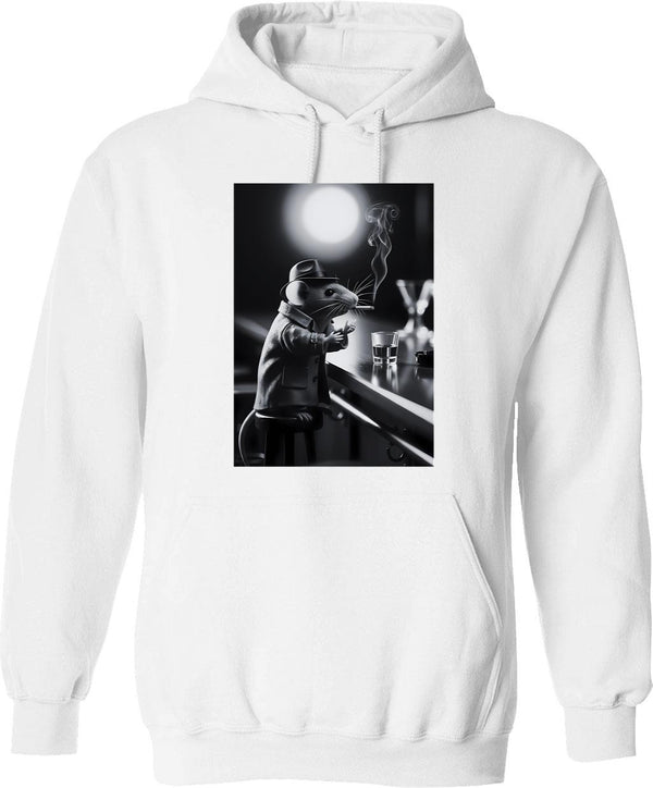 Animal Instinct - Mouse Noir Hoodie - Retro Graphic Pullover Hoodie for Men & Women - White