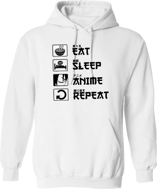 Anime Hoodie Anime Lover Gift Anime Gift Eat Sleep Anime Repeat Anime Sweater Fun Hoodie Manga Hoodie - White