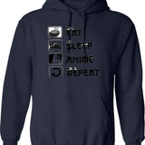 Anime Hoodie Anime Lover Gift Anime Gift Eat Sleep Anime Repeat Anime Sweater Fun Hoodie Manga Hoodie - Navy