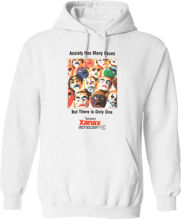 Anxiety Has Many Faces Hoodie - Retro Graphic Pullover Hoodie for Men & Women - White