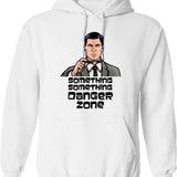 Archer Danger Zone Something Hoodie - Retro Graphic Pullover Hoodie for Men & Women - White