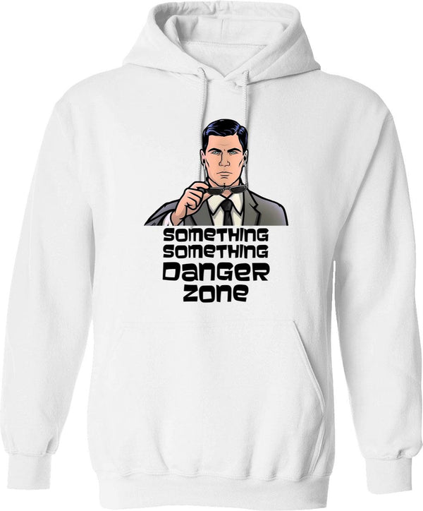 Archer Danger Zone Something Hoodie - Retro Graphic Pullover Hoodie for Men & Women - White
