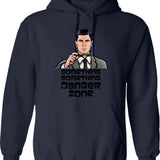 Archer Danger Zone Something Hoodie - Retro Graphic Pullover Hoodie for Men & Women - Navy
