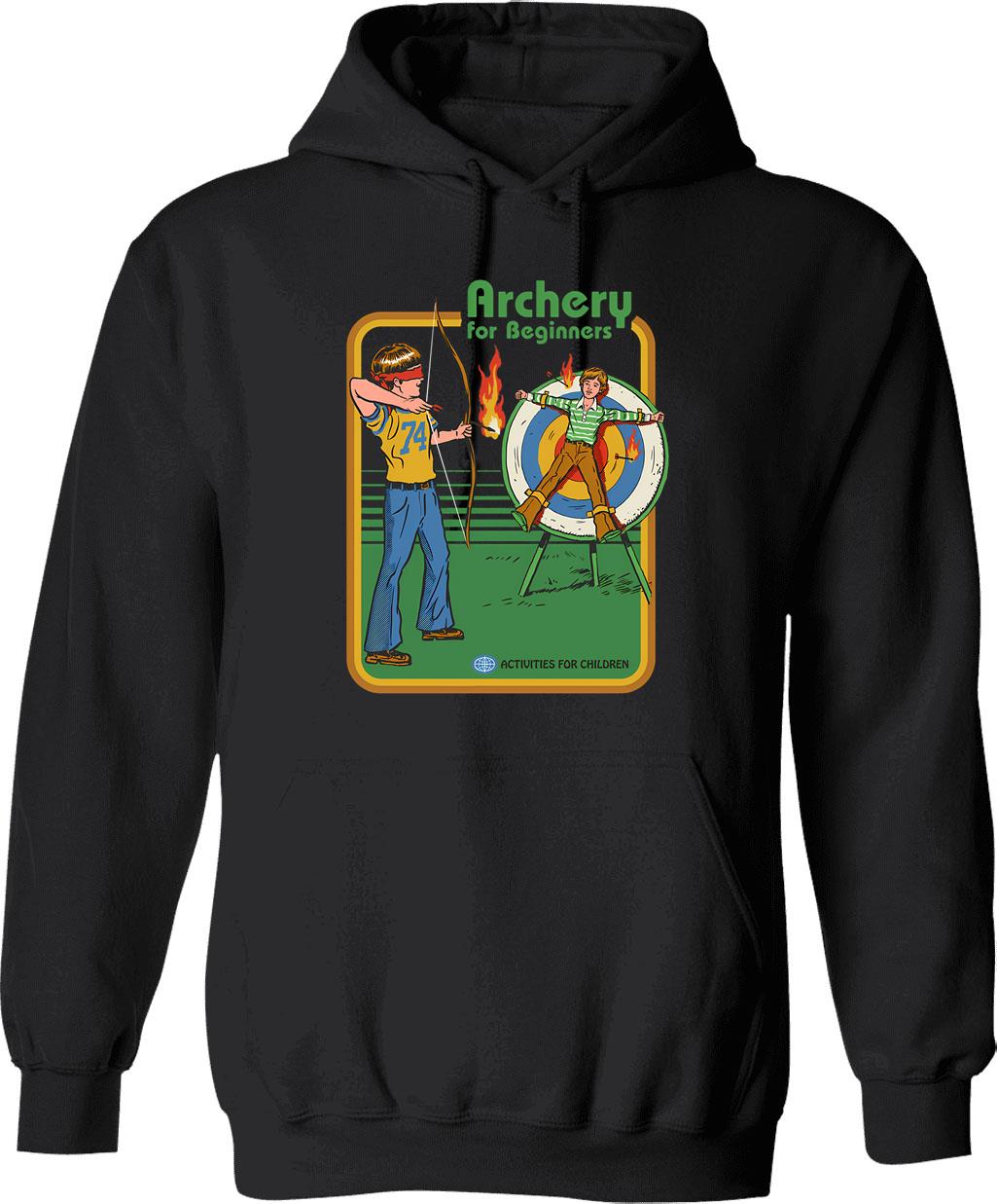 Archery For Beginners Hoodie - Retro Graphic Pullover Hoodie for Men & Women - Black