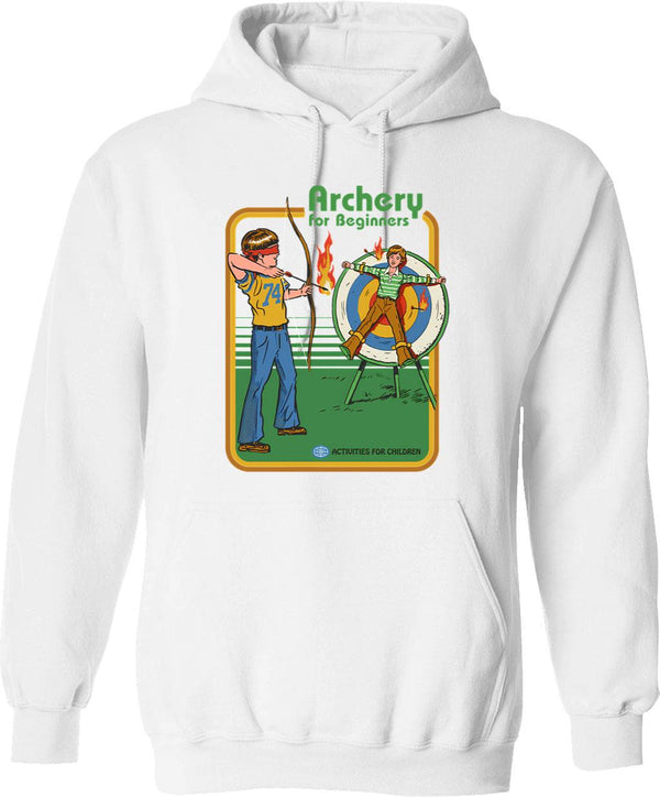 Archery For Beginners Hoodie - Retro Graphic Pullover Hoodie for Men & Women - White