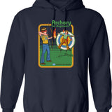 Archery For Beginners Hoodie - Retro Graphic Pullover Hoodie for Men & Women - Navy