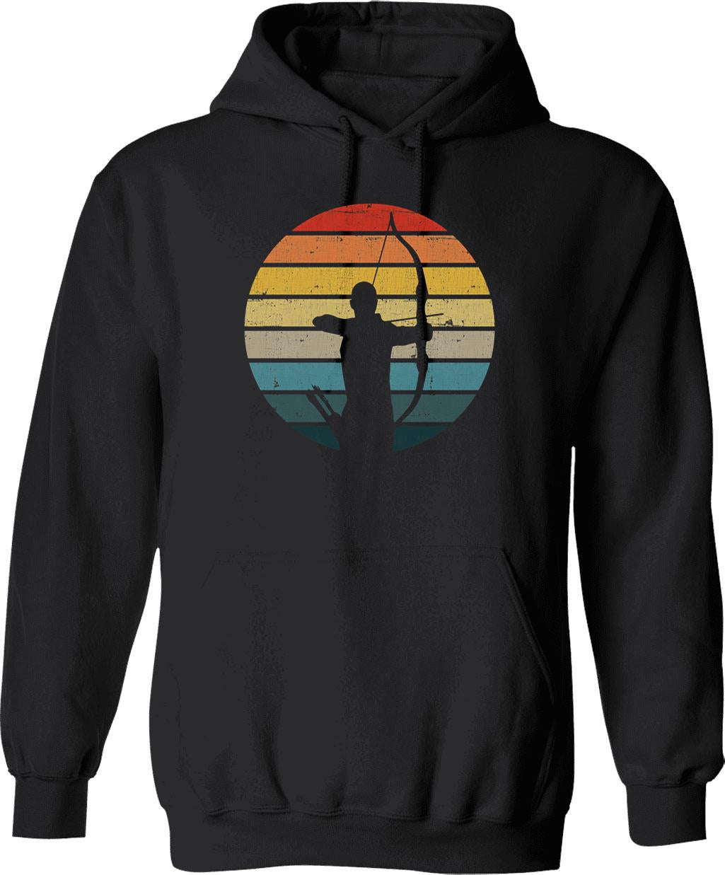 Archery Silhouette On A Distressed Retro Sunset Product Hoodie - Black