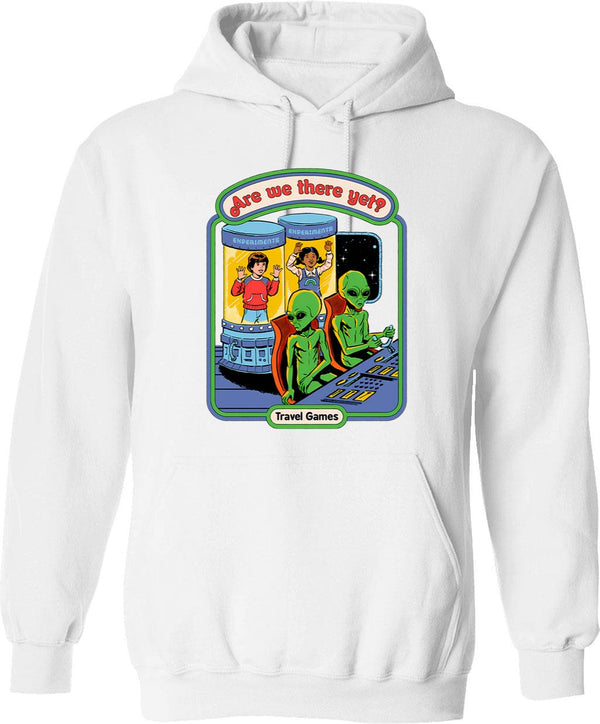 Are We There Yet Hoodie - Retro Graphic Pullover Hoodie for Men & Women - White