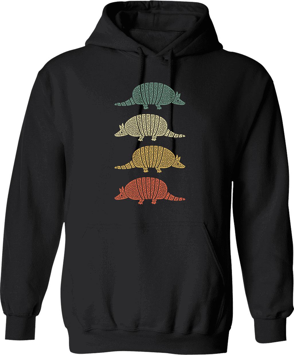 Armadillo Vintage Pattern Hoodie - Retro Graphic Cosy Pullover - Black