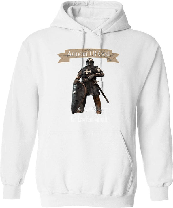 Armour Of God Hoodie - Retro Graphic Pullover Hoodie for Men & Women - White