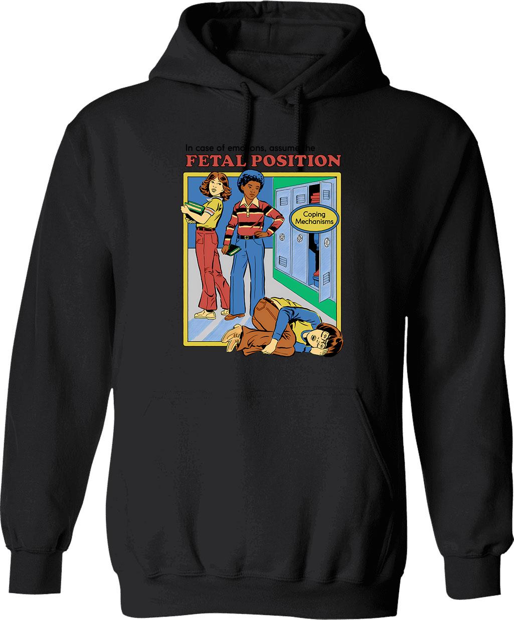 Assume The Fetal Position Hoodie - Retro Graphic Pullover Hoodie for Men & Women - Black