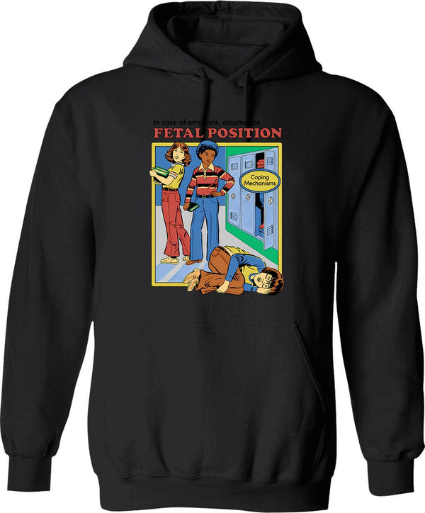 Assume The Fetal Position Hoodie - Retro Graphic Pullover Hoodie for Men & Women - Black