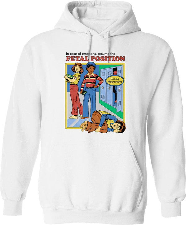 Assume The Fetal Position Hoodie - Retro Graphic Pullover Hoodie for Men & Women - White