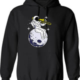 Astronaut Playing Trombone Hoodie - Retro Graphic Pullover Hoodie for Men & Women - Black