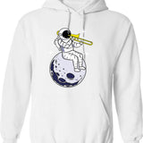 Astronaut Playing Trombone Hoodie - Retro Graphic Pullover Hoodie for Men & Women - White