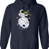 Astronaut Playing Trombone Hoodie - Retro Graphic Pullover Hoodie for Men & Women - Navy