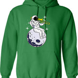 Astronaut Playing Trombone Hoodie - Retro Graphic Pullover Hoodie for Men & Women - Green