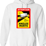 Attention Angles Morts Hoodie - Retro Graphic Pullover Hoodie for Men & Women - White