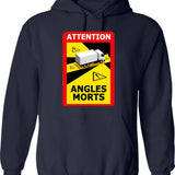 Attention Angles Morts Hoodie - Retro Graphic Pullover Hoodie for Men & Women - Navy