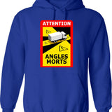 Attention Angles Morts Hoodie - Retro Graphic Pullover Hoodie for Men & Women - Blue