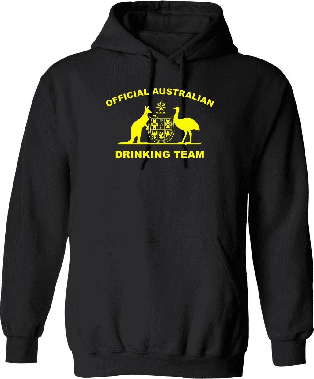 Australian Drinking Team Hoodie - Retro Graphic Pullover Hoodie for Men & Women - Black