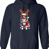 Australian Shepherd Dog Reindeer Light Vintage Ugly Sweater Santa's Hat Xmas Hoodie - Navy