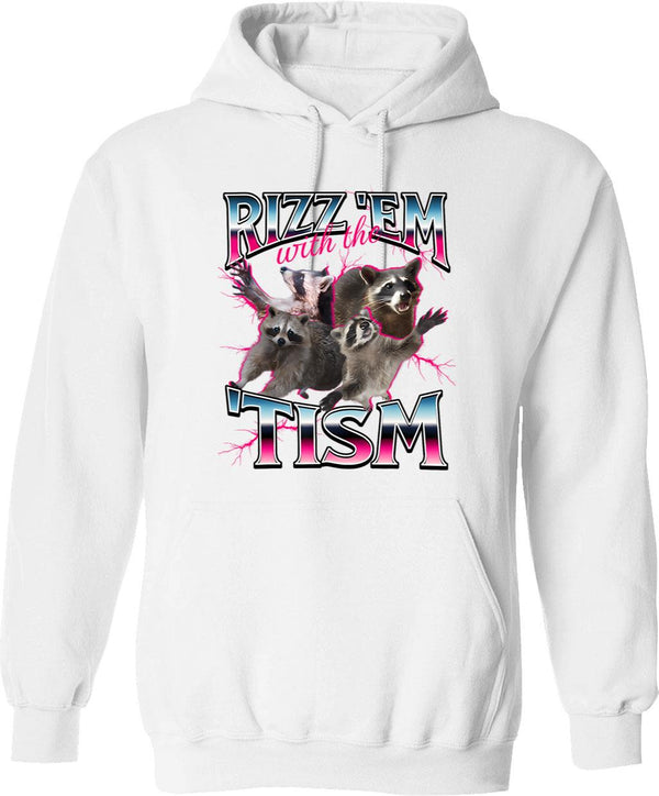 Autism Funny Rizz Em With The Tism Meme Autistic Racoon Hoodie - White
