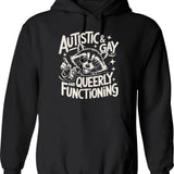 Autistic And Gay Raccoon Hoodie - Retro Graphic Pullover Hoodie for Men & Women - Black