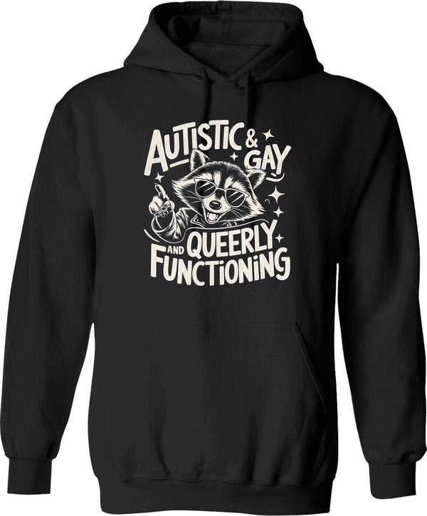 Autistic And Gay Raccoon Hoodie - Retro Graphic Pullover Hoodie for Men & Women - Black