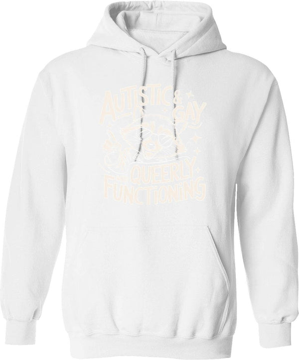 Autistic And Gay Raccoon Hoodie - Retro Graphic Pullover Hoodie for Men & Women - White