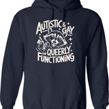 Autistic And Gay Raccoon Hoodie - Retro Graphic Pullover Hoodie for Men & Women - Navy