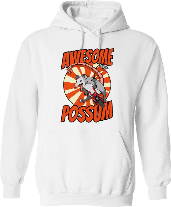 Awesome Possum Hoodie - Retro Graphic Pullover Hoodie for Men & Women - White
