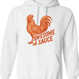 Awesome Sauce Rooster Hoodie - Retro Graphic Pullover Hoodie for Men & Women - White