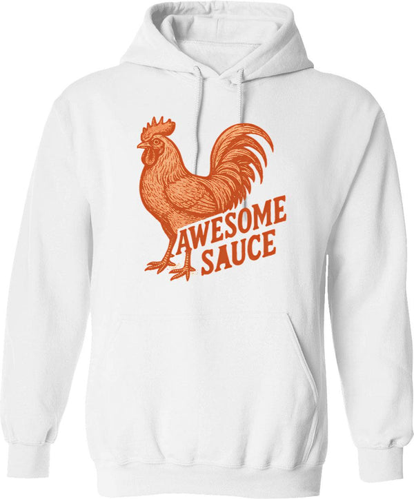 Awesome Sauce Rooster Hoodie - Retro Graphic Pullover Hoodie for Men & Women - White