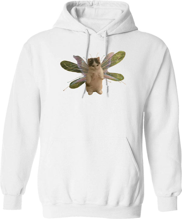 Baby Fairy Kitten Hoodie - Retro Graphic Pullover Hoodie for Men & Women - White