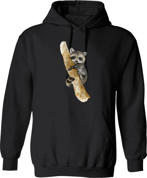 Baby Raccoon In A Tree Cute Design Watercolor Hoodie - Black