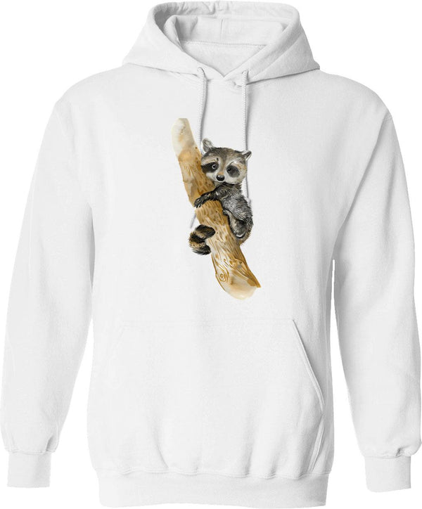 Baby Raccoon In A Tree Cute Design Watercolor Hoodie - White