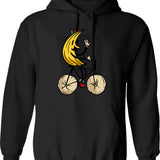 Banana Riding Bike Banana Cycling Hoodie - Retro Graphic Pullover Hoodie for Men & Women - Black