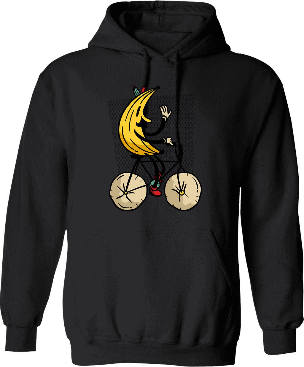 Banana Riding Bike Banana Cycling Hoodie - Retro Graphic Pullover Hoodie for Men & Women - Black