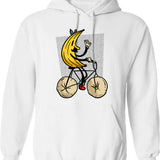 Banana Riding Bike Banana Cycling Hoodie - Retro Graphic Pullover Hoodie for Men & Women - White