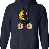 Banana Riding Bike Banana Cycling Hoodie - Retro Graphic Pullover Hoodie for Men & Women - Navy