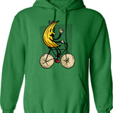 Banana Riding Bike Banana Cycling Hoodie - Retro Graphic Pullover Hoodie for Men & Women - Green