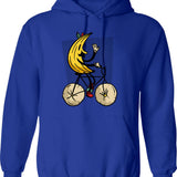 Banana Riding Bike Banana Cycling Hoodie - Retro Graphic Pullover Hoodie for Men & Women - Blue