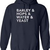 Barley Hops Water Yeast Hoodie - Retro Graphic Pullover Hoodie for Men & Women - Navy